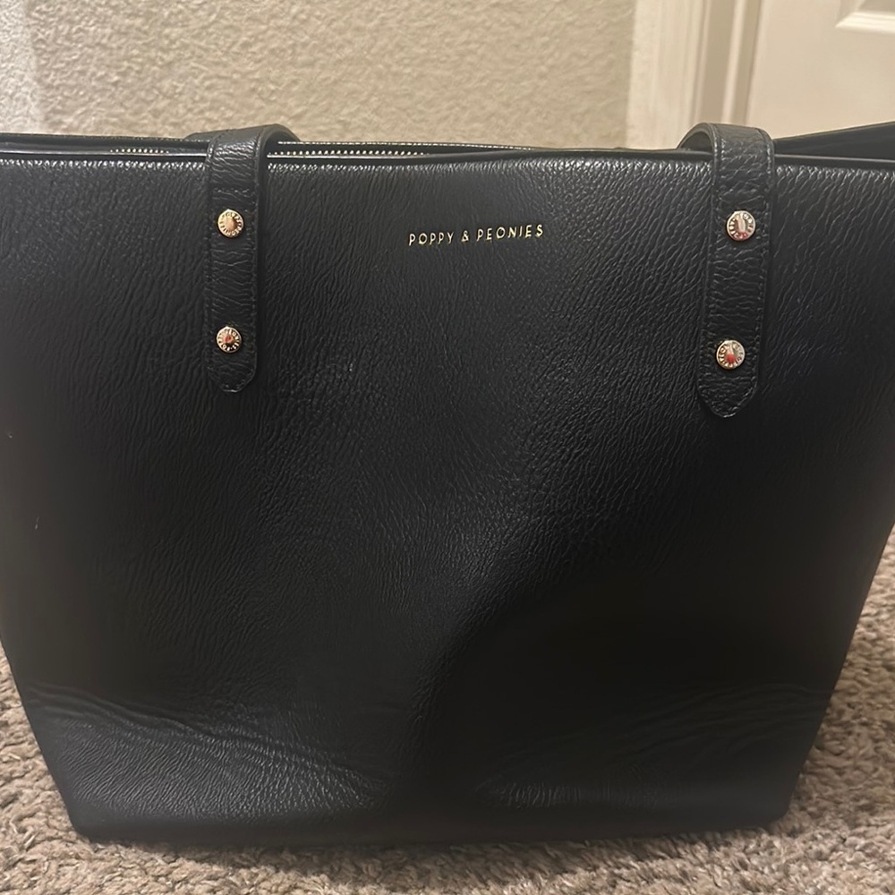 Poppy & Peonies Black Tote Bag